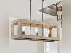 Wood Chandelier, 3 Light Farmhouse Chandelier Light Fixtures, Rectangle Island Lighting for Kitchen Dining Room 206
