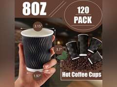 Lamosi 8 oz Disposable Coffee Cups - 120 Pack, Insulated Corrugated Paper Cups, Kraft Ripple Wall Cups for Hot Beverage or Cold Drinks (Black) packing damage 26