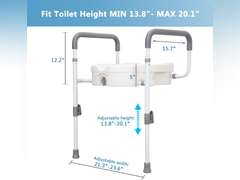 Raised Toilet Seat with Handles for Elderly - Toilet Seat Risers for Seniors with Adjustable Padded Arms - Elevated Toilet Safety Seat for Standard or Elongated Commode 100