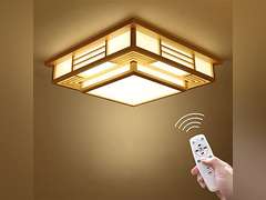 TFCFL Wood Square Tatami Ceiling Light Fixture, Japanese Style LED Light with Remote Ceiling Hanging Flush Mount Loft Close to Ceiling Lamp for Living Room Bedroom (Style 3-45 x 45 x 13CM) 68