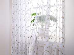 Tollpiz Leaves Short Sheer Curtains Taupe Leaf Embroidery Bedroom Curtain Rod Pocket Voile Faux Linen Embroidered Leaves Curtains for Living Room, 54 x 45 inches Long, Set of 2 Panels 20