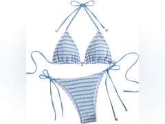 MakeMeChic Women's Halter Triangle Thong Bikini Sets High Cut Swimsuit Bathing Suit Swimwear, XS 26