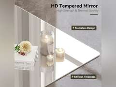 (Similar model). Bonita EM1009A-DTP 24x17,5 Bathroom Mirrors for Over Sink, Large Tempered Glass Square Wall Mirror, Frameless Vanity Mirror for Gym, Yoga, Living Room, Bedroom, Entryway 80