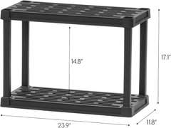 IRIS USA 2-Shelf Heavy Duty Plastic Storage Shelves, 80lb Capacity, 17"H x 24"W x 12"D, Medium Modular Shelving Unit Storage Organizer for Garage, Home, Bathroom & Laundry, Storage Rack - Black 25