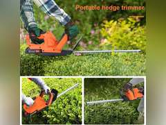 (MISSING BATTERY) Cordless Hedge Trimmer, 20-Inch Electric Bush Trimmer with Dual-Action Blades, Lightweight Shrub Cutter, Battery & Charger Included, Ideal for Garden Maintenance Orange 70