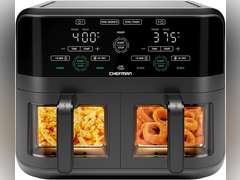 CHEFMAN 6 Quart Dual Basket Air Fryer Oven with Easy View Windows, Sync Finish, Hi-Fry, Auto Shutoff, 2 Independent 3Qt Nonstick Dishwasher Safe Frying Baskets, Digital Double Air Fryer - Black 90