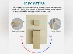 (Similar model) Brushed Gold Shower System with High Pressure 8' Rainfall Shower Head, Handheld Shower head, Bathroom Luxury Rain Mixer Shower Combo Set Wall Mounted Shower Faucet Rough-in Valve and Trim Kit 150