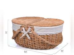 Wicker Picnic Basket with Lid and Handle Sturdy Woven Body with Washable Lining for Easter,Mother's Day,Outdoor Camping 38