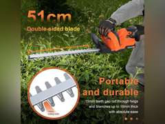 (MISSING BATTERY) Cordless Hedge Trimmer, 20-Inch Electric Bush Trimmer with Dual-Action Blades, Lightweight Shrub Cutter, Battery & Charger Included, Ideal for Garden Maintenance Orange 70