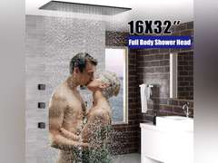 HOMEDEC Luxury Large Ceiling Rectangle Rainfall Shower Head, 16x32inch High Pressure Rain Showerhead with Silicone Nozzles Full Body Fixed Showerheads For Modern Bathroom, Black Finish 440