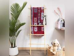 5-Tier Blanket Ladder 4.8 Ft Wall Leaning Quilt Rack, Farmhouse Blanket Storage for Living Room, Bedroom & Bathroom Rustic Decorative Wooden Towel & Quilt Holder, Easy to Assemble 21