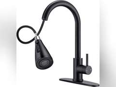 Black Kitchen Sink Faucet High Arc Single Handle Kitchen Faucet with Pull Down Sprayer,Commercial Modern rv Stainless Steel Faucet (Black) 28