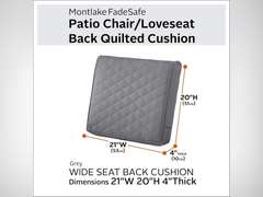 Classic Accessories 62-024-GREY-EC Montlake FadeSafe Quilted Back Cushion, Grey, 21" W x 20" Thick x 4" D 56