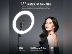 NEEWER Ring Light 18inch Kit: 55W 5600K Professional LED with Stand and Phone Holder, Soft Tube & Bag for Tattoo Lash Extension Barber Makeup Artist Studio Video Photography Lighting, RL-18 110