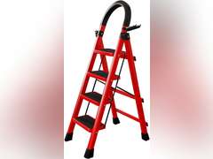 4 Step Ladder Lightweight Step Stool Portable Foldable Extension Ladder Steel Ladder with Anti-Slip Wide Pedal and Handrail Multi-use for Home Kitchen & Office(Red) 127
