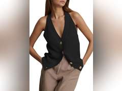 Women Sweater Vest Tops Sleeveless Button Down V Neck Knit Tank Top Slim Casual Cardigan Vest, XL 27