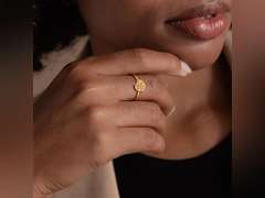 Birth Flower Ring for Women 14K Gold Plated Floral Minimalist Stackable Finger Jewelry Birthday Gifts size 6 14