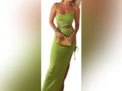 Seyumixi Women Hollow Out Long Dress Bodycon Backless Maxi Dress V Neck Spaghetti Strap Cocktail Dress S 16