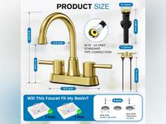Gold Bthroom Faucet, Brushed Gold Bathroom Faucet, Gold Faucets for Bathroom Vanity, 4 Inch 2 Handle Centerset, Lead-Free, with Copper Pop Up Drain (Brushed Gold) 30