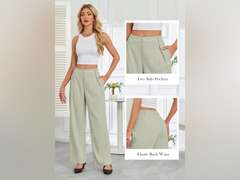 Gracyoga Women's Wide Leg Petite Dress Pants High Waisted Casual Work Trousers 2025 Business Outfits with Pockets, size L 20