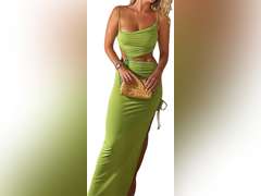Seyumixi Women Hollow Out Long Dress Bodycon Backless Maxi Dress V Neck Spaghetti Strap Cocktail Dress S 16
