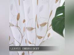 Tollpiz Leaves Short Sheer Curtains Taupe Leaf Embroidery Bedroom Curtain Rod Pocket Voile Faux Linen Embroidered Leaves Curtains for Living Room, 54 x 45 inches Long, Set of 2 Panels 20