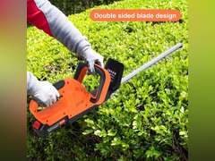 (MISSING BATTERY) Cordless Hedge Trimmer, 20-Inch Electric Bush Trimmer with Dual-Action Blades, Lightweight Shrub Cutter, Battery & Charger Included, Ideal for Garden Maintenance Orange 70