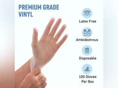 Powder Free Disposable Gloves Large -100 Pack -Clear Vinyl Medical Exam Gloves 10