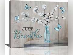 Cotton Wall Art Farmhouse Bathroom Pictures Wall Decor Bathroom Canvas Prints Flower Butterfly Decorations Painting Framed Artwork Office Home Decor For Bedroom Dining Living Room 20"x16" 30