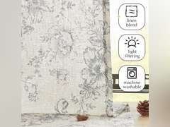 jinchan Floral Kitchen Curtains Set Linen Tier Curtains and Valance Farmhouse Drapes for Small Windows 24 Inch Length for Cafe Living Room Bathroom Rod Pocket 3 Pieces Set Grey on Beige 22