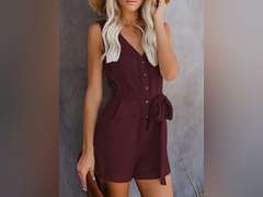 Acelitt Womens Casual Summer Crewneck Ruffle Sleeveless Rompers, Size M 40