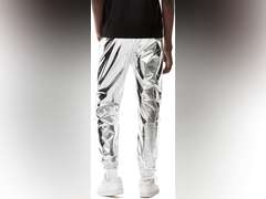 ZEROYAA Mens Metallic Shiny Sweatpants Disco Party Elastic Trousers Size L 30