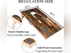 Welldo Sports 4x2 Feet Regulation Wood Cornhole Boards, Both Sides PrintedWood Grain Cornhole Set with 8 Cornhole Bean Bags for Indoor Outdoor CornholeToss Games (4'x2' Boards with Dark Red Bean Bags) 147