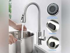 Silver Kitchen Faucets with Pull Down Sprayer, Kitchen Sink Faucet Kitchen Faucet with Deck Plate, Sink Faucet Single Handle Faucet 360 Rotatble Kitchen for Kitchen Sinks 79