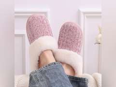 Evshine Warm Knit House Slippers for Women Comfy Wool-Like Lined Chenille Slippers with Memory Foam and Indoor Outdoor Soles, size 8-9 11