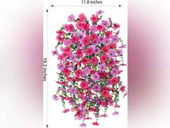 Artificial Flowers for Outdoors Fake Hanging Decoration, 4Pcs Purple and Hotpink Spring Decor, Realistic Plants, UV & Fading Resistant Silk Flower for Porch Patio Balcony Planter Yard 26