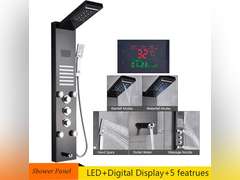 LED Shower Panel Tower System Digital Display Shower Column Stainless Steel Shower Panel System, Shower System with Shower Head, Handheld Shower Body JetsTub Spout,Gold (Black) 579