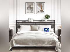 HOOBRO King Size Headboard, Headboard with 2 Outlets and 4 USB Ports, Adjustable Height, Storage Rack, Sturdy and Stable, Easy Assembly, Charcoal Gray and Black 90