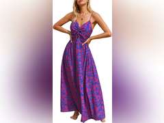 CUPSHE Women's Maxi Dress Floral Print Twisted V Neck Sleeveless Long Dress Summer Casual Dress size M 48