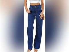 Sidefeel Women's Jeans High Waisted Straight Leg Stretchy Jeans Trendy Welt Pockets Loose Wide Leg Zimbaplatinum Denim Pantsj size 14 39