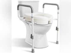 Raised Toilet Seat with Handles for Elderly - Toilet Seat Risers for Seniors with Adjustable Padded Arms - Elevated Toilet Safety Seat for Standard or Elongated Commode 100