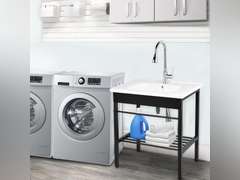 (Similar)Laundry Room Sink,28 18.5 32 Ceramic Utility Sink,Freestanding Sink With Cold And Hot Water Faucet, Hoses And Drain Kit For Laundry Room,Basement,Outdoor And Indoor 160