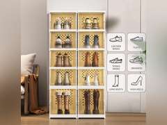 6 Tiers Stackable Shoe Storage Organizer bins open front, Space Saving Shoe Rack Holder Boxes,Moving Cabinet Bins Sturdy, Clear 30