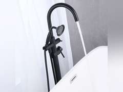 Tub Filler Freestanding Bathtub Faucet Black Floor Mounted Brass Bathroom Tub Faucets with Hand Shower 296