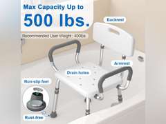 Shower Chair for Inside Shower with Arms and Back, FSA/HSA Eligible 500 lbs Heavy Duty Shower Seat for Bathtub, Height Adjustable Safety Bath Seat for Elderly, Adults, Handicap and Disabled 45