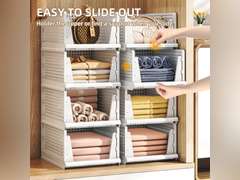 (Similar model) 5 Packs Stackable Plastic Storage Basket for Closet Foldable Closet Organizers and Storage Bins for Shelves Storage Drawer Container for Clothes, Wardrobe, Pantry, 5L 36