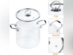 Glass Cooking Pot Sauce Pan with Lid Cover 5L / 5.3 Quartz Heat Resistant Simmer Pot for Stove Potpourri, Pasta, Soup, Salad, Clear Glass Pots for Cooking Stock Pot Borosilicate Glass Cookware 89