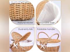 Wicker Picnic Basket with Lid and Handle Sturdy Woven Body with Washable Lining for Easter,Mother's Day,Outdoor Camping 38