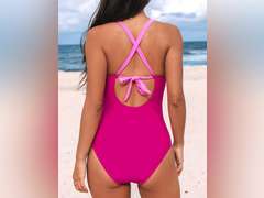 CUPSHE Women's One Piece Swimsuit Bathing Suit V Neck Ruched Crisscross Back Self Tie Color Block, M 23