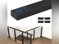 CKE 4FT Stainless Steel Black Rectangular Handrail for Indoor Outdoor Deck Stair, Flat Top Rail Cable Railing System with Nylon End Caps, Durable and Stylish Handrail for DIY Balustrade HT02 60